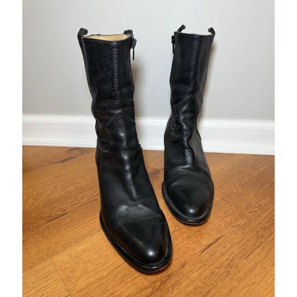 Vintage Saks Fifth Avenue Black Leather Boots 7.5 Made in Italy Vero Cuoio Heel - Picture 1 of 16